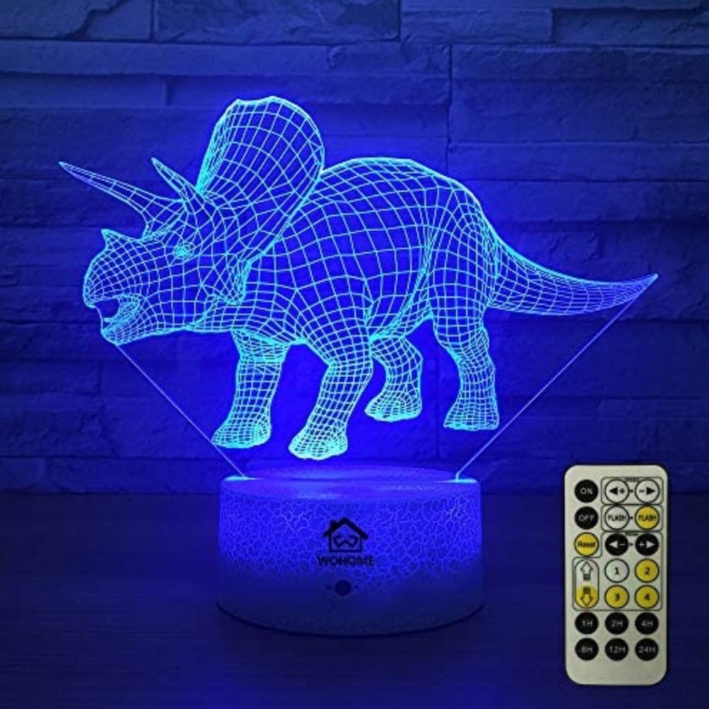 3D Night Lights Lamp 7 Colors Changing Touch Switch Remote Control (Triceratops) - Picture 2 of 5